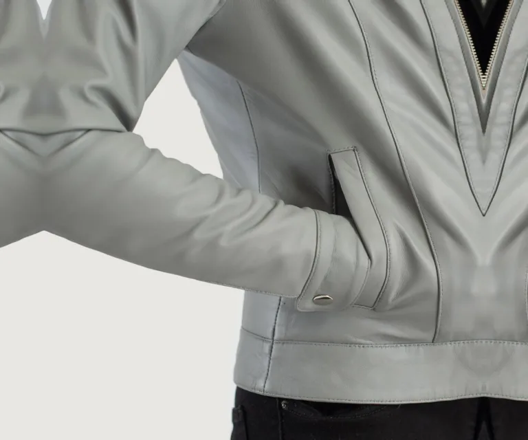 Vixen Grey Classic Collar Leather Jacket Luxury Women's Outerwear — Full-Length Silhouette & Drape