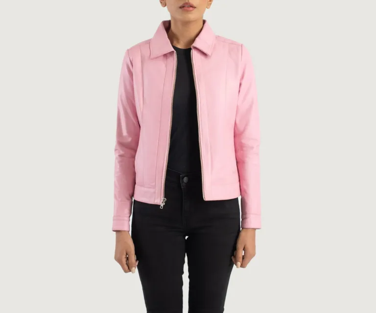 Vixen Pink Classic Collar Leather Jacket Luxury Women's Outerwear — Front Silhouette Hero Presentation
