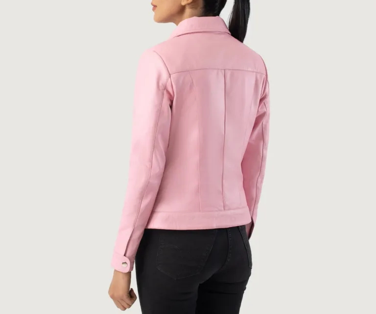 Vixen Pink Classic Collar Leather Jacket Luxury Women's Outerwear — Macro Hardware & Leather Grain