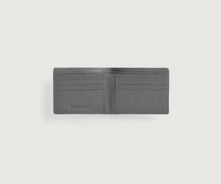 Voren Grey Leather Bi-fold Wallet Luxury Handcrafted Leather Accessory / Gift — Macro Leather Texture & Precision Stitching