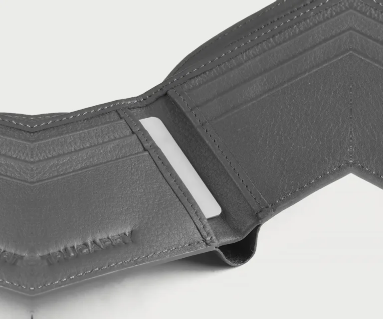 Voren Grey Leather Bi-fold Wallet Luxury Handcrafted Leather Accessory / Gift — Burnished Edge Craftsmanship & Slim Profile
