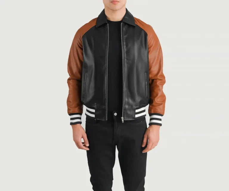 Walton Black & Brown Leather Varsity Jacket — view 2