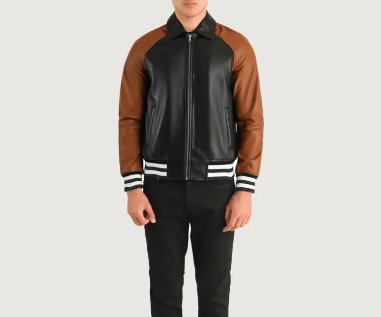 Walton Black & Brown Leather Varsity Jacket — view 3