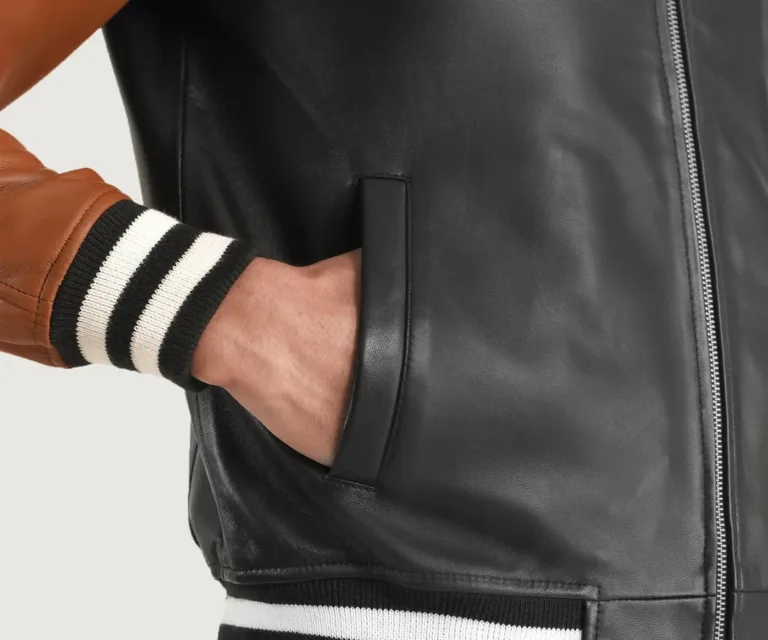 Walton Black & Brown Leather Varsity Jacket — view 5