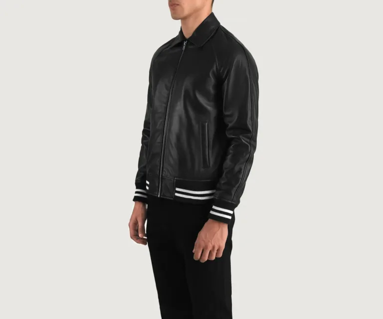 Walton Black Leather Varsity Jacket — view 2