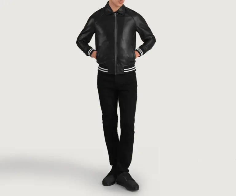 Walton Black Leather Varsity Jacket — view 3