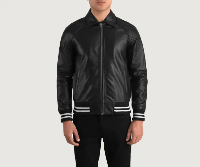 Walton Black Leather Varsity Jacket — view 4