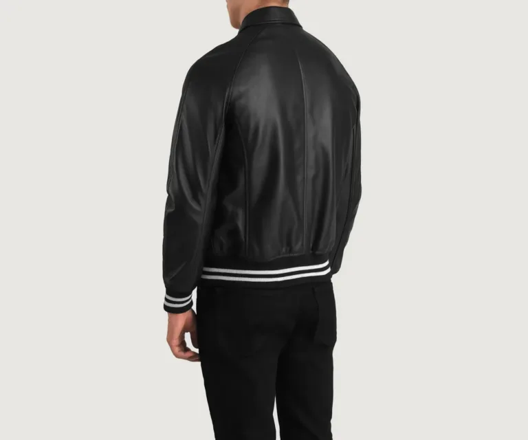 Walton Black Leather Varsity Jacket — view 5