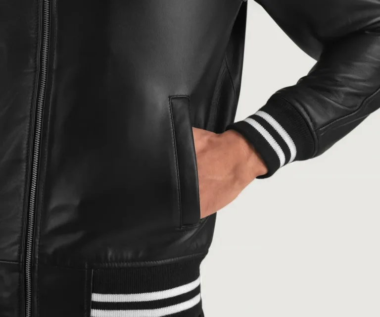 Walton Black Leather Varsity Jacket — view 6