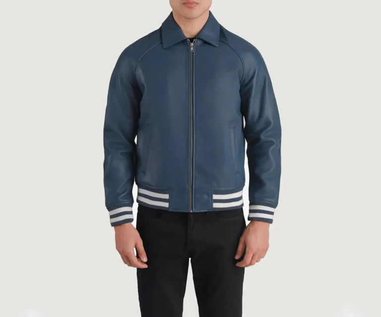 Walton Blue Leather Varsity Jacket