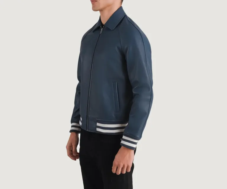 Walton Blue Leather Varsity Jacket — view 2