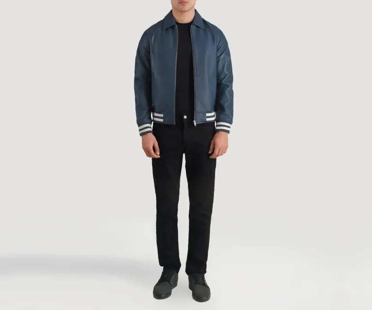 Walton Blue Leather Varsity Jacket — view 4