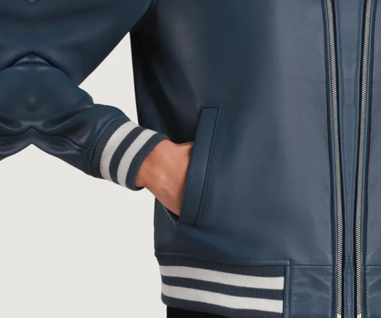 Walton Blue Leather Varsity Jacket — view 5