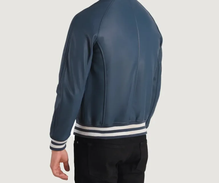 Walton Blue Leather Varsity Jacket — view 6