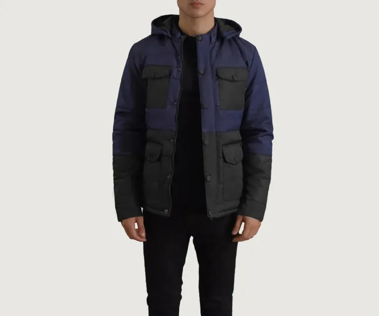 Wayne Black & Blue Hooded Puffer Jacket — Front Hero View