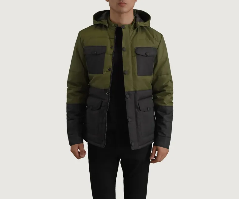 Wayne Black & Green Hooded Puffer Jacket — Front Hero View