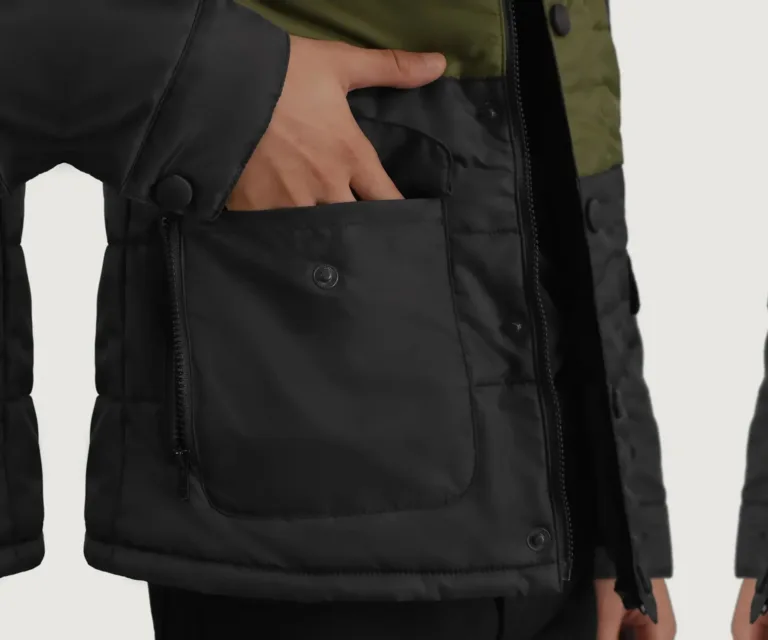 Wayne Black & Green Hooded Puffer Jacket — Full-Length Model Editorial Presentation