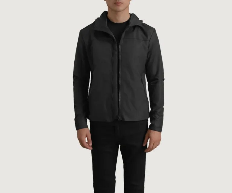 Wesley Black Hooded Windbreaker Jacket — Front Open Hero Presentation