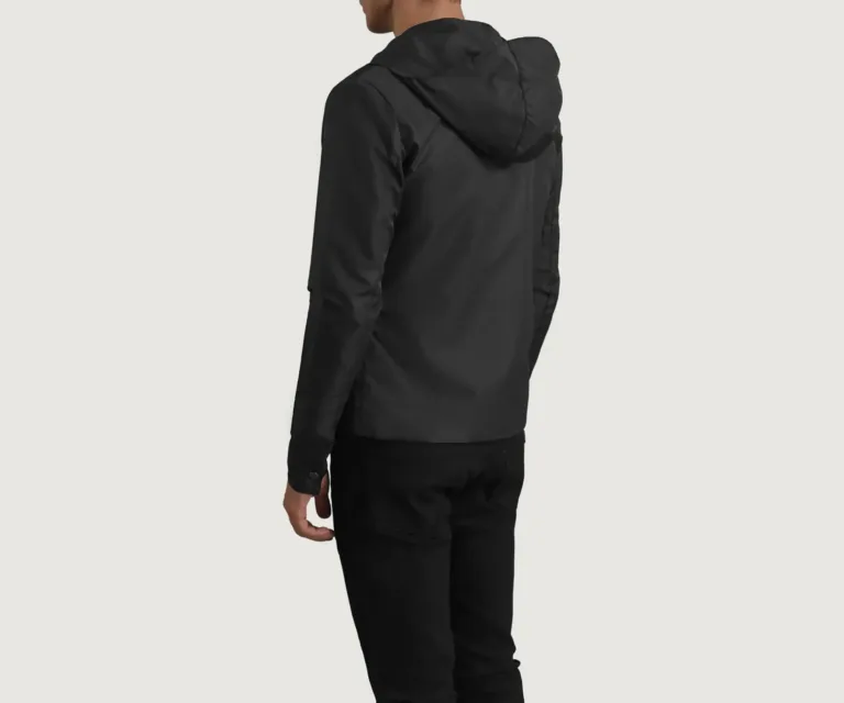 Wesley Black Hooded Windbreaker Jacket — Rear Back View & Tailored Hemline