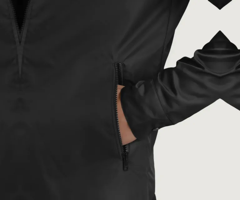 Wesley Black Hooded Windbreaker Jacket — Full-Length Model Editorial Presentation
