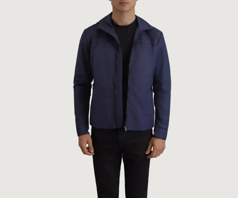 Wesley Blue Hooded Windbreaker Jacket — Front Open Hero Presentation