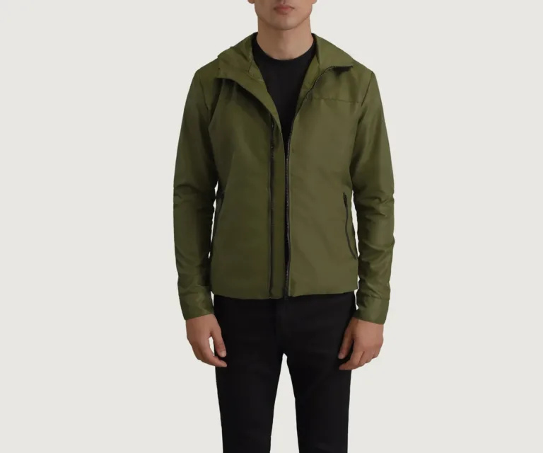 Wesley Green Hooded Windbreaker Jacket — Front Open Hero Presentation