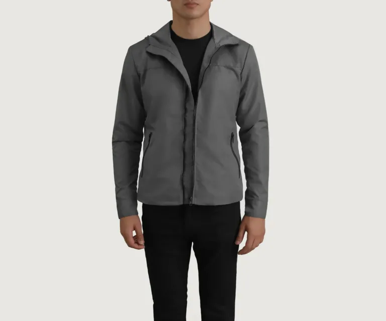 Wesley Grey Hooded Windbreaker Jacket — Front Open Hero Presentation