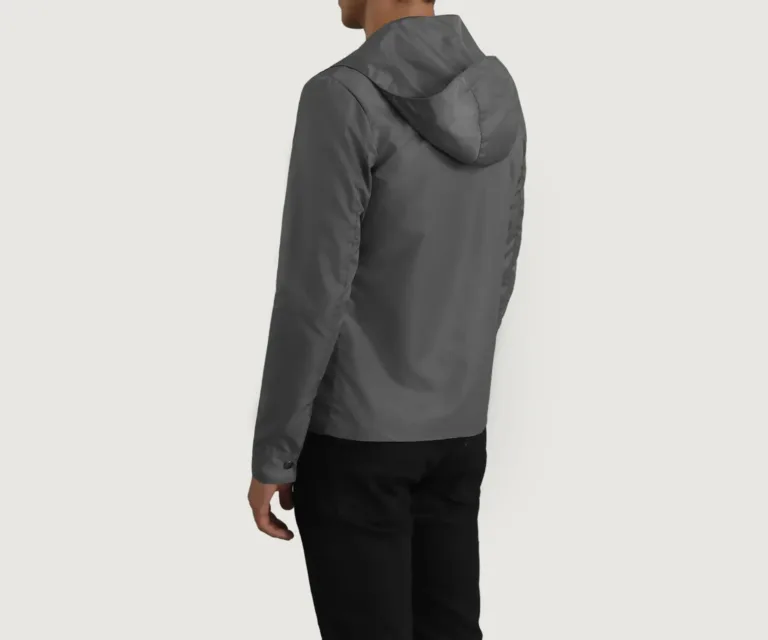 Wesley Grey Hooded Windbreaker Jacket — Rear Back View & Tailored Hemline