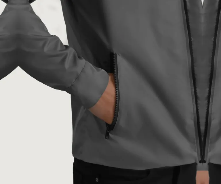 Wesley Grey Hooded Windbreaker Jacket — Full-Length Model Editorial Presentation