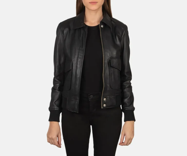 Westa A-2 Black Leather Bomber Jacket Luxury Women's Outerwear — Front Silhouette Hero Presentation