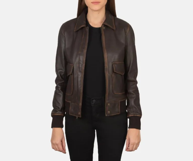 Westa A-2 Brown Leather Bomber Jacket Luxury Women's Outerwear — Front Silhouette Hero Presentation