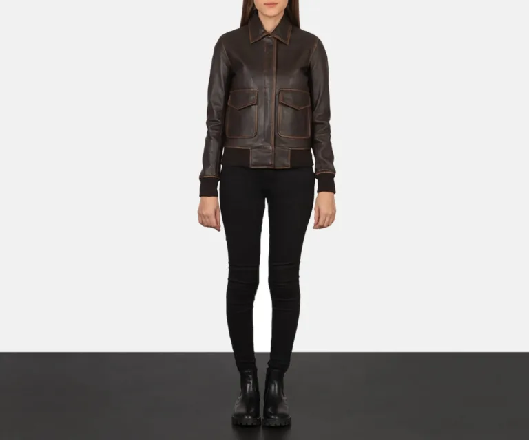 Westa A-2 Brown Leather Bomber Jacket Luxury Women's Outerwear — Collar & Ribbed Trim Architecture