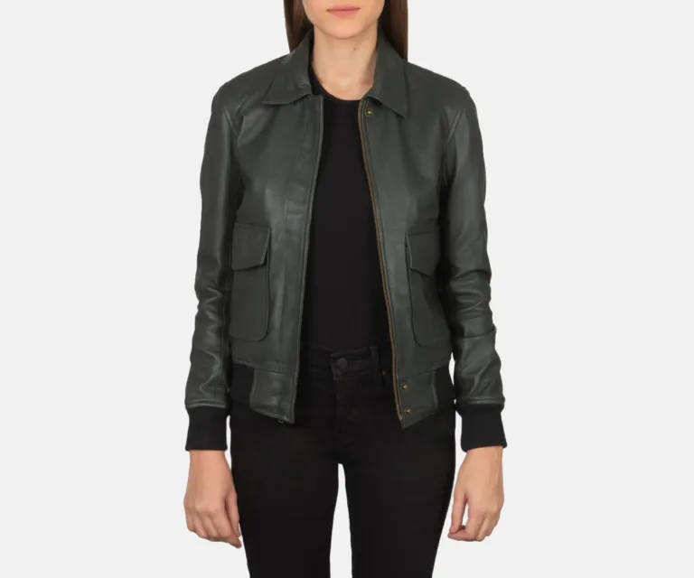 Westa A-2 Green Leather Bomber Jacket Luxury Women's Outerwear — Front Silhouette Hero Presentation