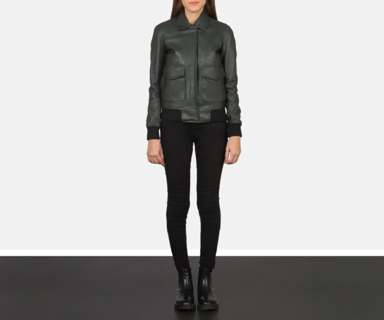 Westa A-2 Green Leather Bomber Jacket Luxury Women's Outerwear — Collar & Ribbed Trim Architecture