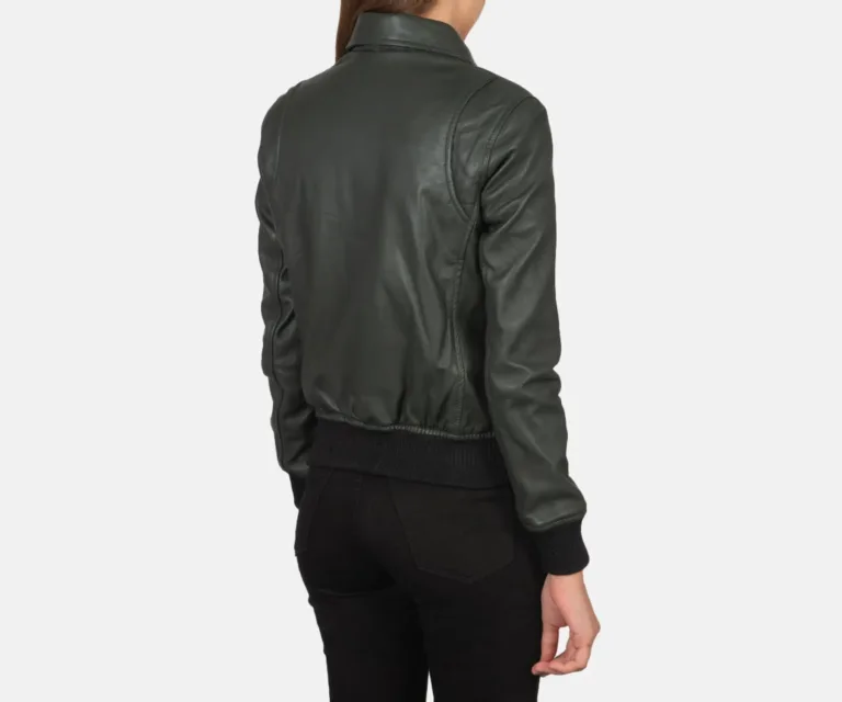 Westa A-2 Green Leather Bomber Jacket Luxury Women's Outerwear — Macro Hardware & Leather Grain
