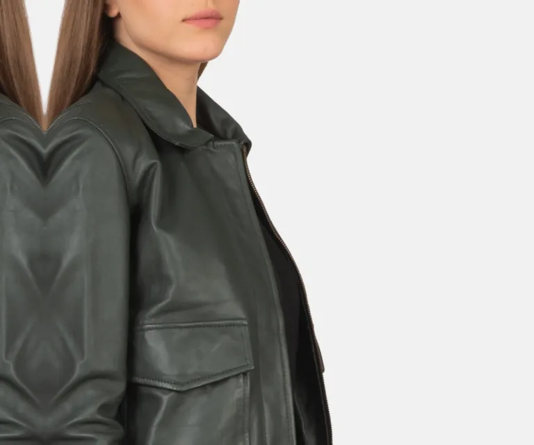Westa A-2 Green Leather Bomber Jacket Luxury Women's Outerwear — Full-Length Silhouette & Drape