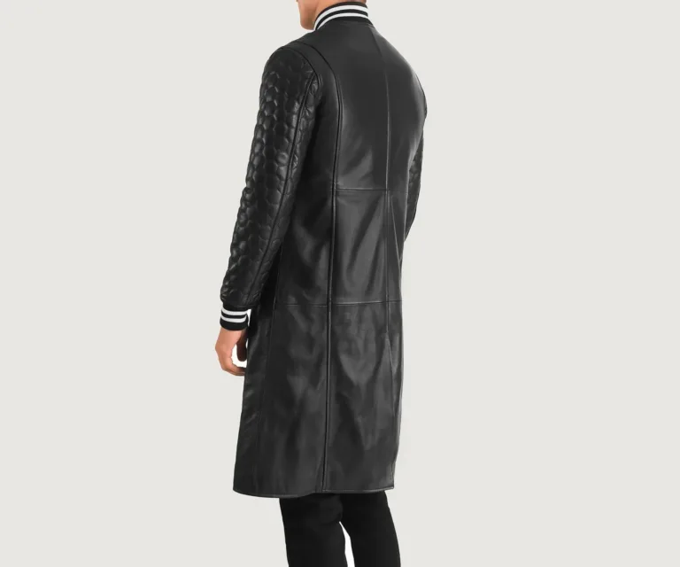 Wilde Black Leather Varsity Coat — Macro Detail Leather Grain, Rib-Knit & Snaps