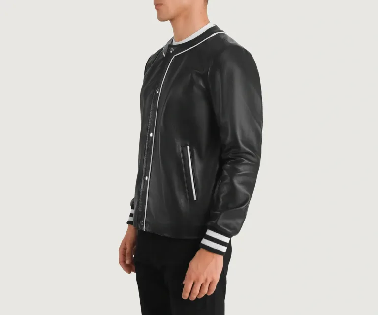 Willis Black Leather Varsity Jacket — view 2