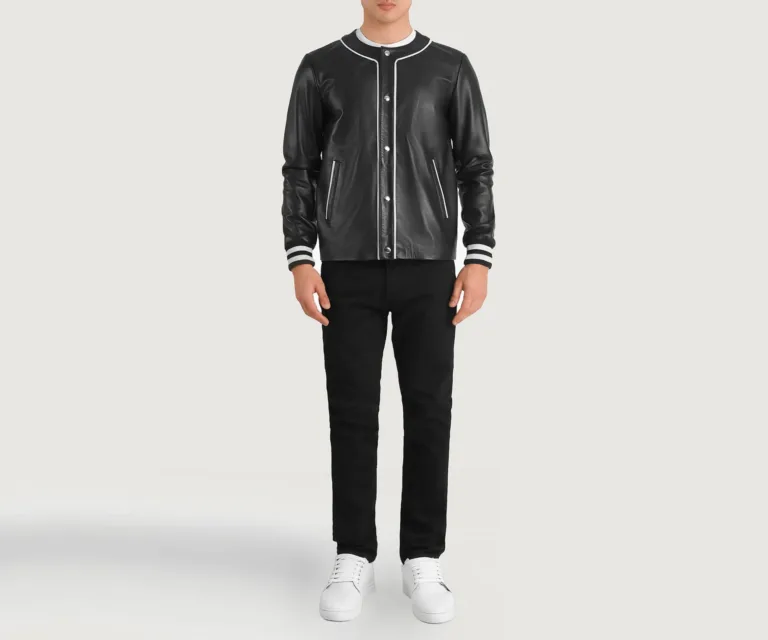 Willis Black Leather Varsity Jacket — view 3