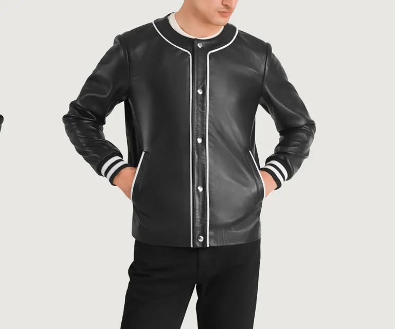 Willis Black Leather Varsity Jacket — view 4