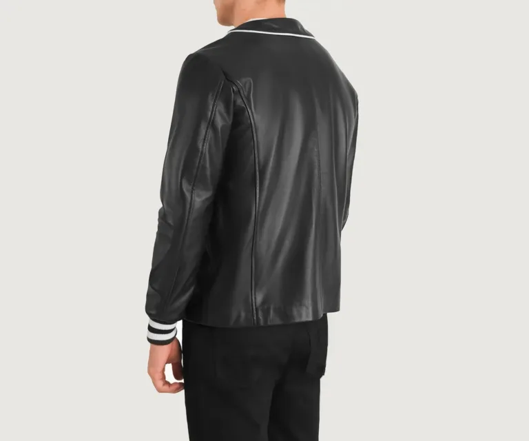 Willis Black Leather Varsity Jacket — view 5