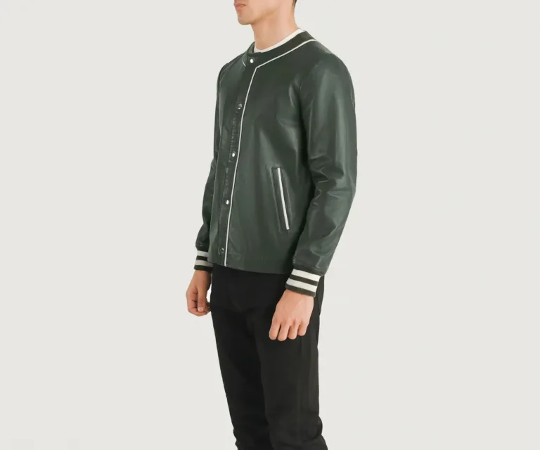 Willis Green Leather Varsity Jacket — view 2