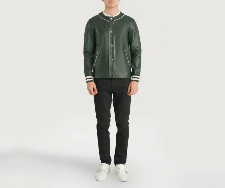 Willis Green Leather Varsity Jacket — view 3