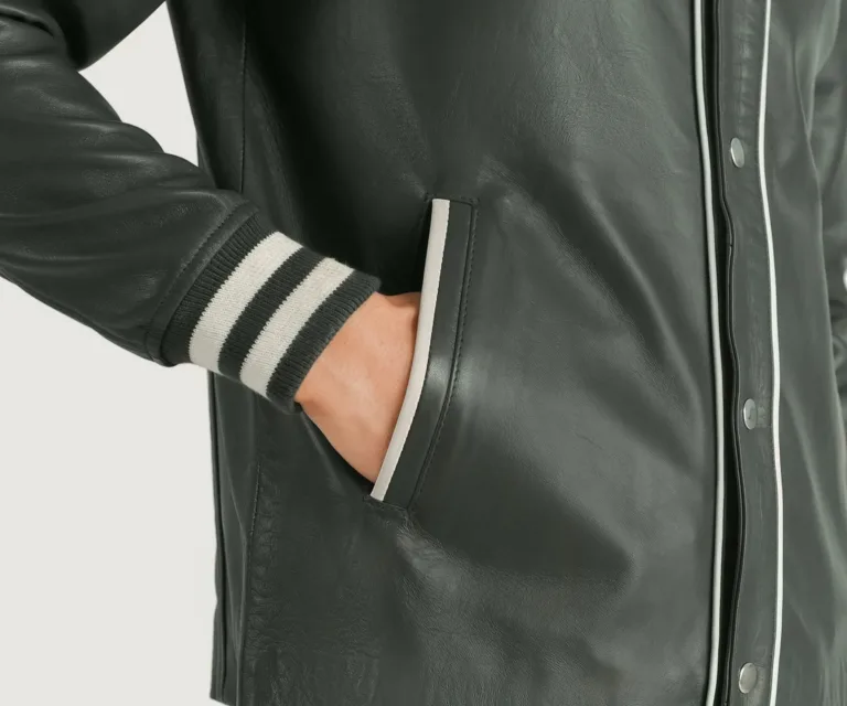 Willis Green Leather Varsity Jacket — view 6
