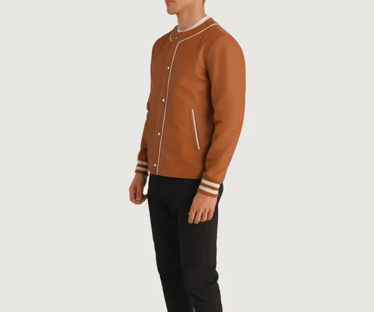 Willis Tan Brown Leather Varsity Jacket — view 2