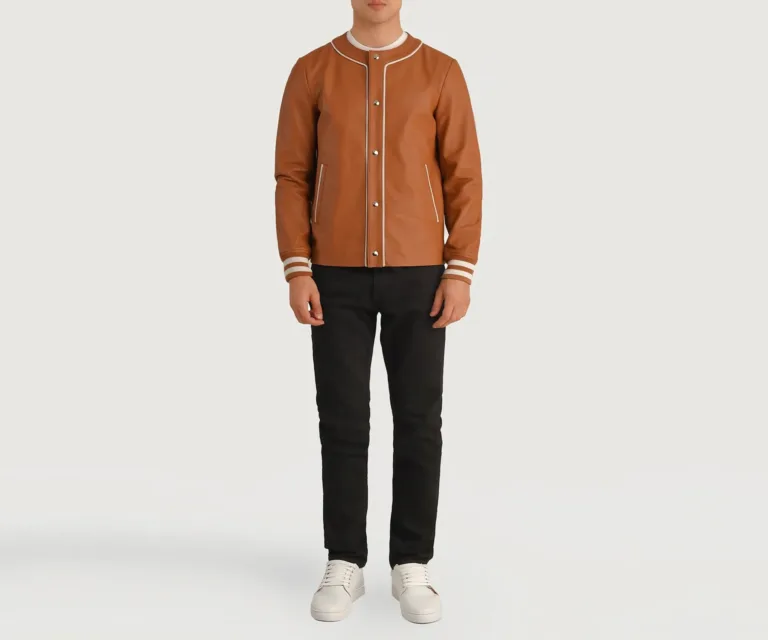 Willis Tan Brown Leather Varsity Jacket — view 3
