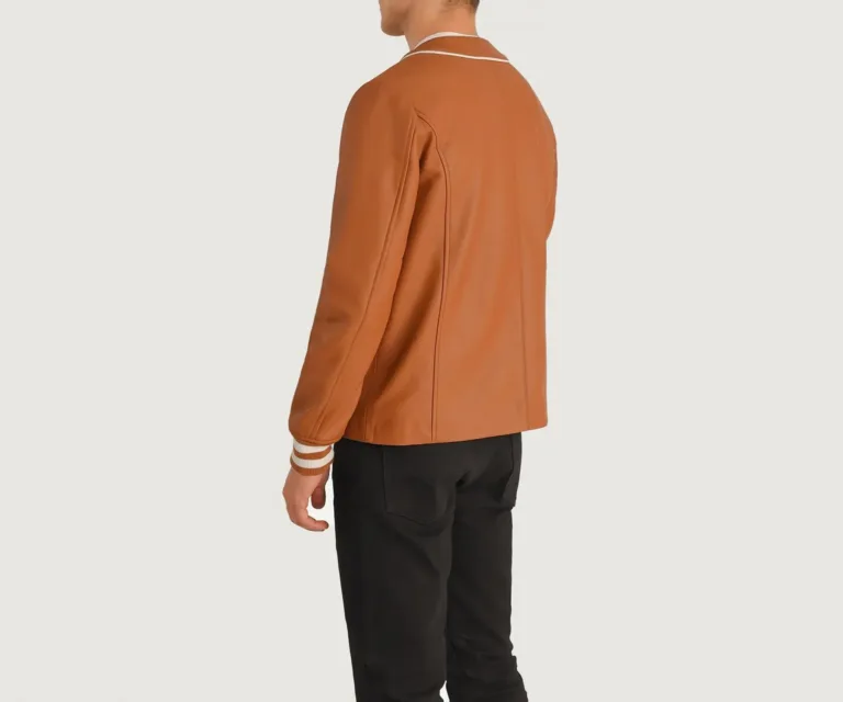 Willis Tan Brown Leather Varsity Jacket — view 5