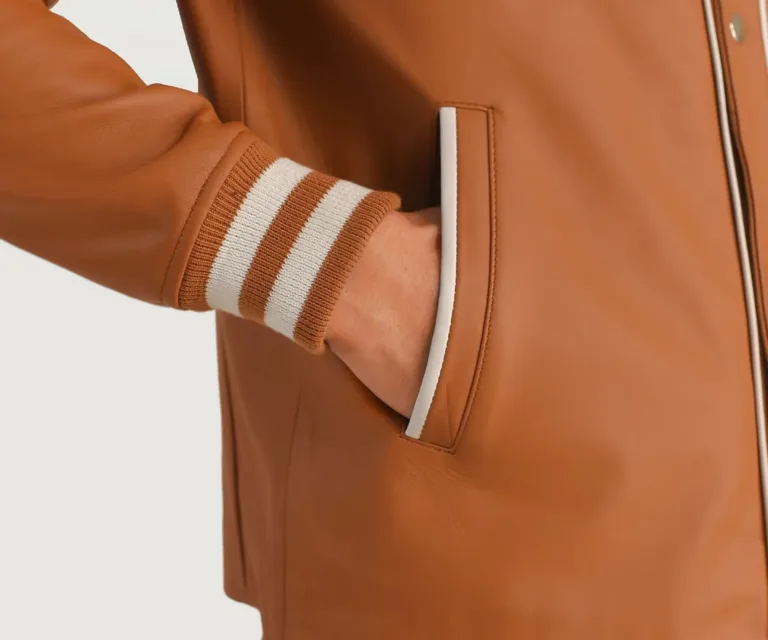 Willis Tan Brown Leather Varsity Jacket — view 6