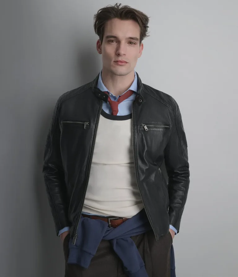 Wilsons Leather Lance Black collarless moto jacket product view