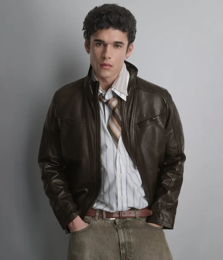 Wilsons Leather Sean Brown vintage leather racer jacket product view